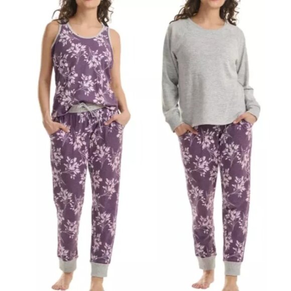 Live Love Lounge Womens Lightweight 3 Piece Lounge Pajama Set Purple Size Large - Picture 1 of 7